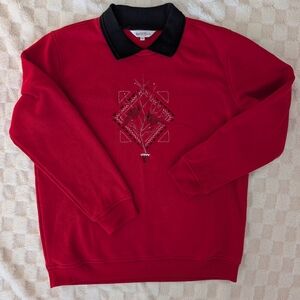 Northern Reflections Collared Sweater With Embroidered Cardinals
